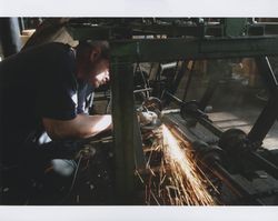 Russell Strickland grinding a shaft, Sunset Line & Twine Co., Petaluma, California, Dec. 2006