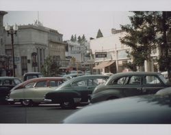Cars parked in downtown Petaluma, 3 Petaluma Boulevard North, Petaluma, California, about 1952