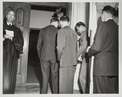 Parishoners entering St. Luke's Lutheran Church