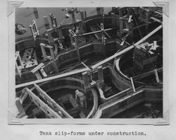 Tank slip-forms under construction at the Poultry Producers of Central California Petaluma mill, about 1937