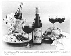 Bottles of Glen Ellen Winery's 1989 Proprietor's Reserve Gamay Beaujolais , Glen Ellen, California, about 1992