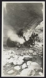 Joyce V. Drake at Santa Rosa Creek with hobos, Santa Rosa Creek, Santa Rosa, California, 1920s