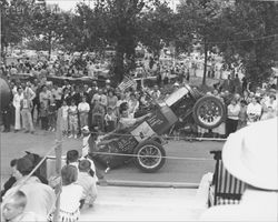 Four men in a custom "clown" car, Petaluma, California, 1955