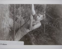 Fred L. Volkerts, Jr. on the obstacle course on a US Marine Corps camp during World War II, likely Camp Pendleton, California, about 1942