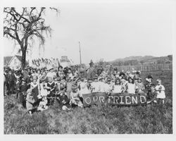 Our friend Luther Burbank--children surrounding Burbank at the commencement of work on the Burbank Memorial Park at Santa Rosa Junior College