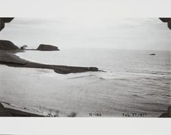 Partially destroyed jetty at the mouth of the Russian River at Jenner, California, February 27, 1937