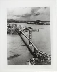 Aerial view of Golden Gate Bridge looking toward Marin headlands, San Francisco, California, 1949