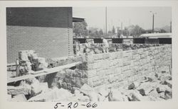 Unfinished basalt brick wall of the Sonoma County Library building