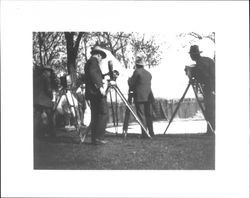 Newsreel cameramen filming dancers atop Chanticline the chicken, Petaluma, California, March, 1920