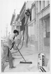 Sandblasting the Bank of Marin in Petaluma, California, 1962