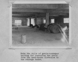 Interior view of grain storage of the Poultry Producers of Central California feed mill, Petaluma, California, 1938