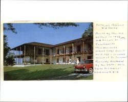 Color postcard view of Vallejo's Petaluma Adobe in Petaluma, California, about 1955