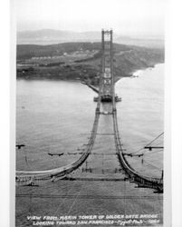 View from Marin Tower of Golden Gate Bridge looking toward San Francisco