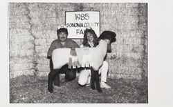 Heidi Hagemann and her 4H Reserve Grand Champion Suffolk lamb at the Sonoma County Fair, Santa Rosa, California, 1985