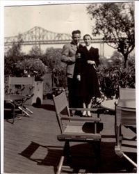 Nadine and John Crawford at the 1939 Golden Gate International Exposition at Treasure Island, San Francisco, with the Bay Bridge in the background