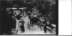 Cars and buggy on bridge at Rio Nido