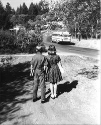 Children waiting for school bus, Sonoma County, California, 1965