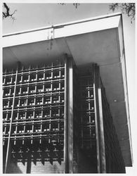 Northwest corner of the Central Library showing the redwood screen, Santa Rosa, California, 1969