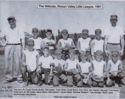 Group portrait of the Wildcats, Rincon Valley Little League team, Santa Rosa, California, 1961