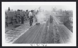 Roofers laying felt and tar on the Sonoma County Library building