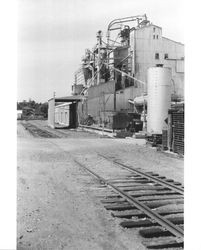 Railroad tracks in front of Hunt and Behrens, Petaluma, California, about 1970