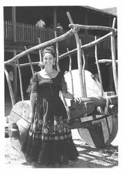 Leonia Durham beside a cart at the Old Adobe, Petaluma, California, August 1970