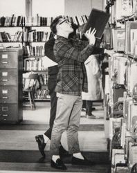 Students using materials in the library on Exchange Avenue