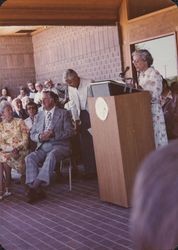 Mrs. Dorothy Bertucci speaking at the Petaluma Public Library dedication