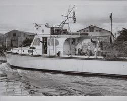 Leo Bourke's boat on the Petaluma River, Petaluma, California, 1950s