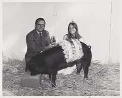 Deenie Kinder and her champion pig at the Sonoma County Fair, Santa Rosa, California, 1977