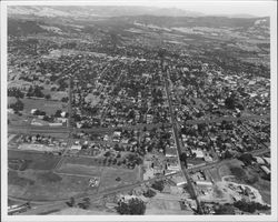 Aerial view of Santa Rosa, California from College Avenue and the railroad tracks, 1955