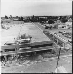 Street entrance to Santa Rosa Plaza parking garage under construction, Santa Rosa, California, 1981