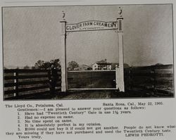 Lloyd gate at the Lewis Pedrotti farm creamery in Santa Rosa, California, as shown in the Lloyd Co. catalog for 1912