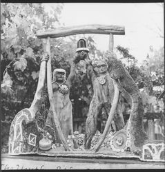 View of Bernard Zakheim's wooden sculpture entitled 'The Youth of the 21st Century.', Sebastopol, California, 1968]