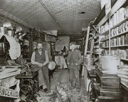 Peter Dalessi at his shop, Post Street, Petaluma, California, about 1920