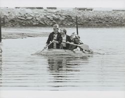 Raft races on the Petaluma River during the Old Adobe and Petaluma River Festival of 1986