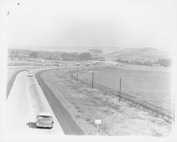 Looking south on Highway 101 toward Highway 116 overpass, Petaluma, California, 1960