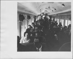 Interior of a passenger car of the California Western Railroad, Willits, California, 1965