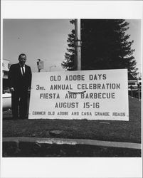 Old Adobe Days sign on Main Street, Petaluma, California, 1964