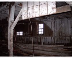 Reconstruction debris and interior of the livery stable at Steamer Landing Park, Petaluma, California, Nov. 18, 2004