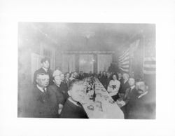 Unidentified group at a banquet, Petaluma, California, about 1895