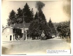 While vacationists sleep, train no. 221, powered by Engine no. 9, leaves Guerneville for Sausalito at 7:27 a.m., about 1920