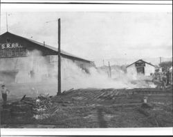 Remains of Steamer Gold and freight sheds, Petaluma, California, 1920