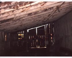 Shed-roofed room on left side (as seen from the front) of livery stable that stood at the corner of D and First Streets, Petaluma, California, Sept. 25, 2001