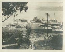 View of the Sausalito waterfront looking toward Belvedere, Sausalito, California, 1930