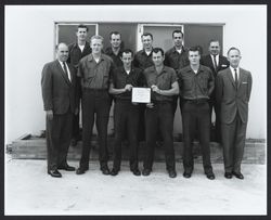 United Parcel Service employees receiving a safety award, Santa Rosa, California, 1962