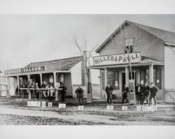 View of the Pioneer Saloon and the Miller and Pauli mercantile store in Sonoma, California, 1870s