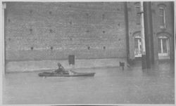 Man rowing a boat during a Petaluma River flood, Petaluma, California, about 1912