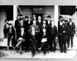 Group of men in front of Geyserville Hotel