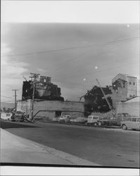 View of the dismantling of the Golden Eagle Milling Company warehouse, Petaluma, California, 1965